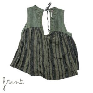 Free People Green Embroidered Open Back Top Size S